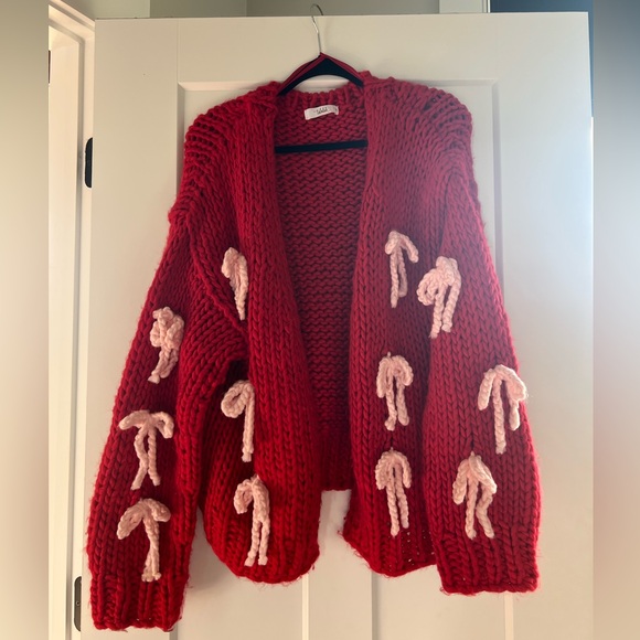 Shop Talulah Sweaters - Cozy Red Cardigan with Pink Details